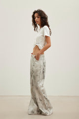 Logo Embroidered Gathered Waist White T-Shirt