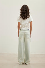 Plaid Patchwork Double-Waist Distressed Blue Jeans