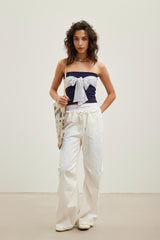 Pink Stripe Tie-Front Knot Grey Bandeau Top