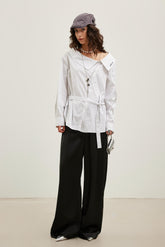 Striped Tie-Sleeve Off-Shoulder Blouse