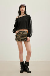 LOGO Embroidered Asymmetric One-Shoulder Top