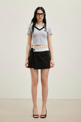 Fake Two-Layer Contrast Collar Logo Patch Short Sleeve