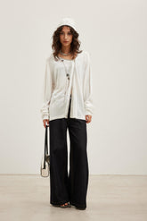 Beaded Trim Asymmetric Acetate Knit Top