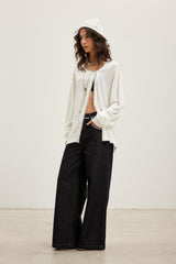 Beaded Trim Asymmetric Acetate Knit Top
