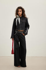 LOGO Trim Hook-and-Eye Raw Denim Jacket - Set