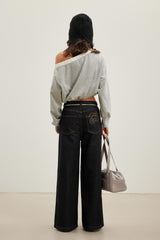 Cut-Out Shoulder Print Sweatshirt