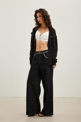 LOGO Embroidered Detachable Reversible Sequin Knit Jacket