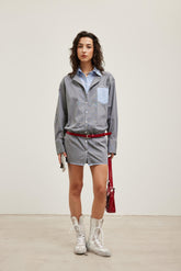 Color-Block Two-Piece Striped Shirt Dress