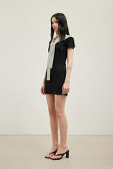 Striped Capelet Short Sleeve Knit Dress