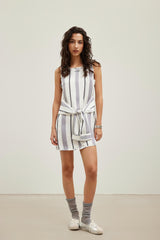 Striped tie-detail knot-front sleeveless dress