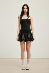 Contrast-Color Halter Rhinestone-Knit Midi Dress
