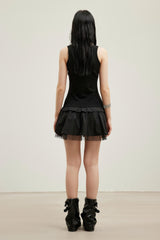 Black mesh spliced logo sleeveless dress