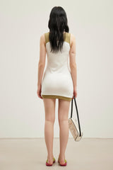 Avocado green spliced white embroidery logo asymmetric hem sleeveless dress