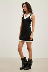 Black and White Color-Block Shawl Collar Sleeveless Dress