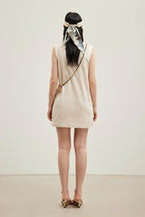 Khaki colorblock polo collar utility pocket sleeveless dress