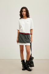 White Paneled Two-Layer Short-Sleeve Dress