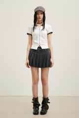 Black-gray colorblock zip-up top