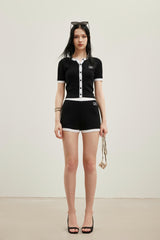 Black-white colorblock knit shorts (set)