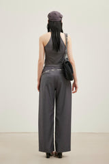 Grey Straight-Leg Rhinestone Trousers - Set