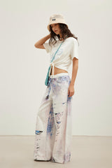 Lace logo patch detail knot-front short-sleeve top
