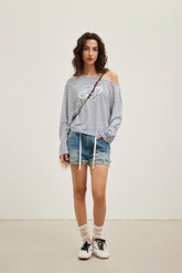 Striped Cold-Shoulder Glitter Mesh Cover-Up