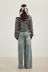 Shirt Collar Asymmetric Striped Blouse