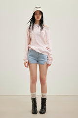Pink Waistband Patchwork Blue Denim Shorts