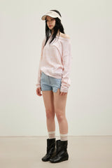 Pink Waistband Patchwork Blue Denim Shorts