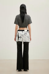 Light gray knot-hem striped short-sleeve top