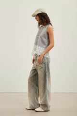 Lace-Panel Print Asymmetric Hem Tank Top