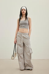 White-Grey Yoga Hollow-Back Tank Top