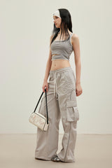 White-Grey Yoga Hollow-Back Tank Top