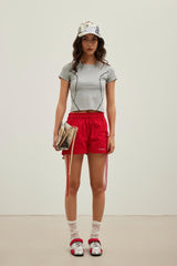 Logo Embroidered Ribbon Red Shorts