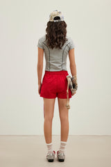 Logo Embroidered Ribbon Red Shorts