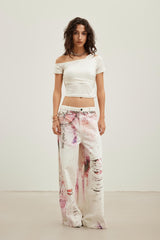 Blue 3D Printed Rhinestone Jeans