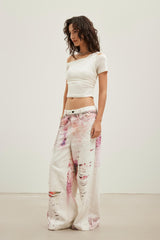 Blue 3D Printed Rhinestone Jeans
