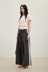 Pink Embroidered Logo Tiered Ruched Waist Short-Sleeve Top