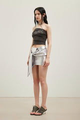 Satin Tie-Front Knot Miniskirt
