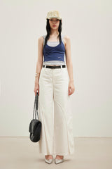 White Deconstructed Wide-Leg Trousers