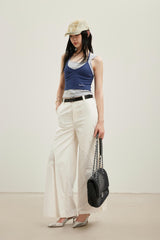 White Deconstructed Wide-Leg Trousers