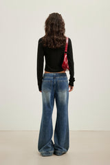 Pocket Detail Classic Blue Flared Jeans