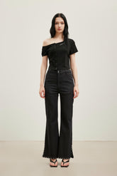 Asymmetric placket button-up top