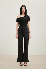 Asymmetric placket button-up top