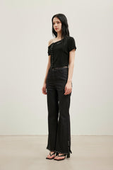 Asymmetric placket button-up top