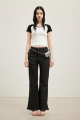 Black-white polka dot colorblock short-sleeve top
