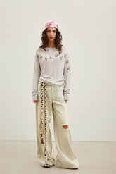 Black Acetate Elastic Webbing LOGO Tie-Waist Pants - Set