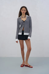 Shirt Panel Texture Knit Cardigan