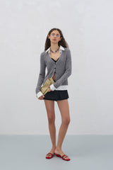 Shirt Panel Texture Knit Cardigan