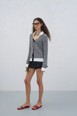 Shirt Panel Texture Knit Cardigan