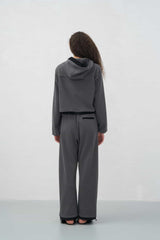 Grey Paneled Embroidered Sweatpants - Set